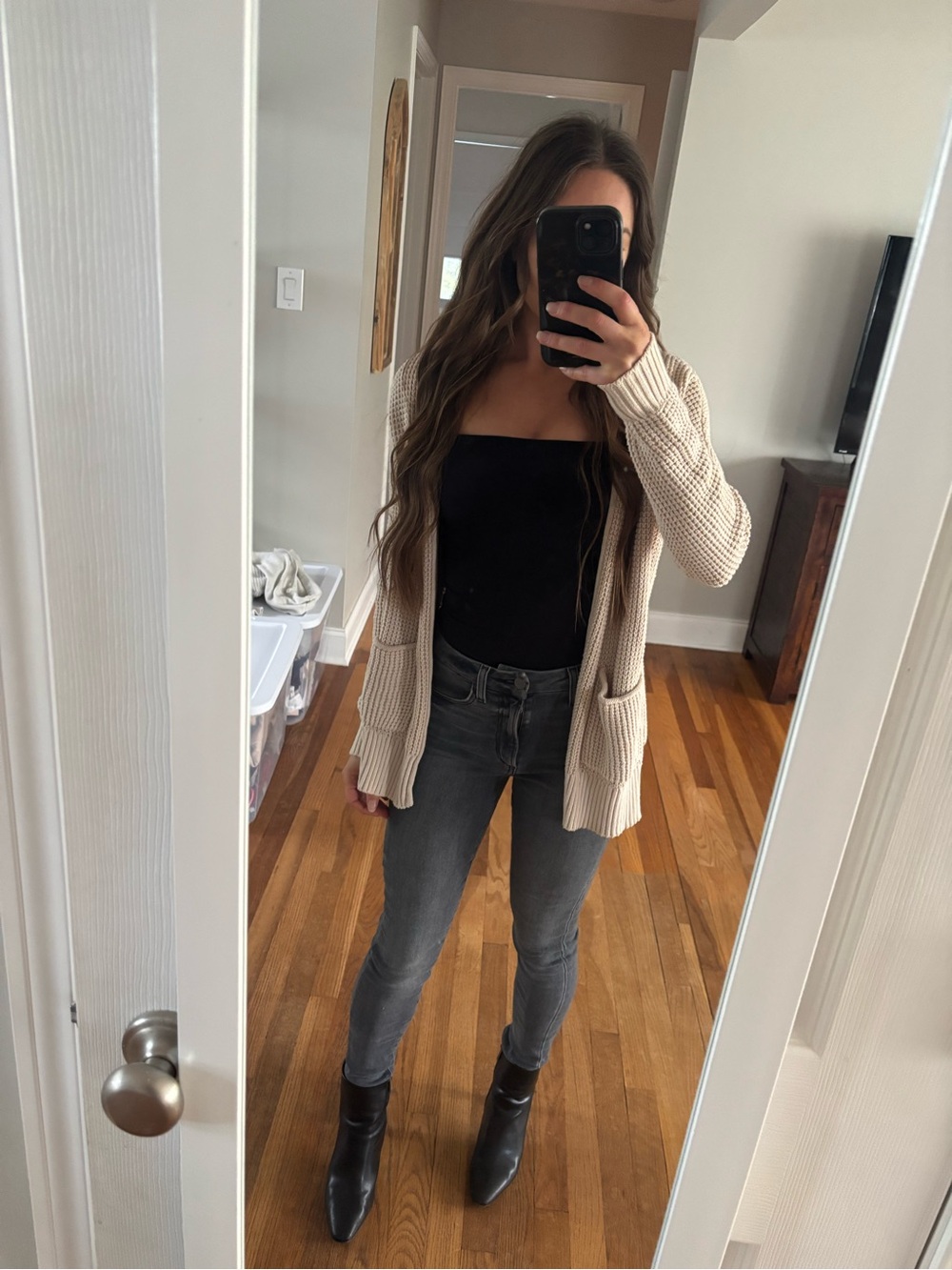 Beige Knit Open-Front Cardigan xs